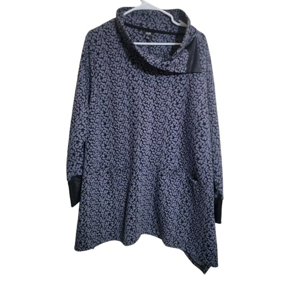 NAVABI KOLLEKTION Top Women 22 Navy  TUNIC Text Harmony Oversized Cowl Neck